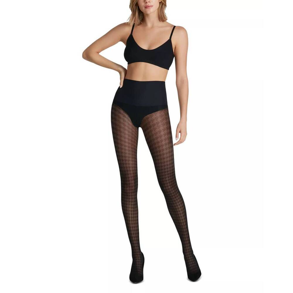NEW COMMANDO houndstooth sheer tight in black